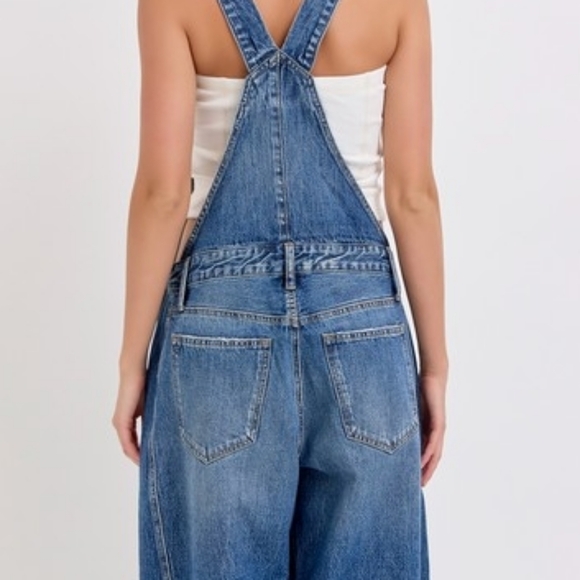 Cello Denim The Devin Mid Waisted Barrel Overall - Dark Wash Medium - Picture 3 of 6